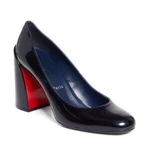 Christian Louboutin MISS SAB 85 Patent Leather Block Heels Pumps Zaffiro